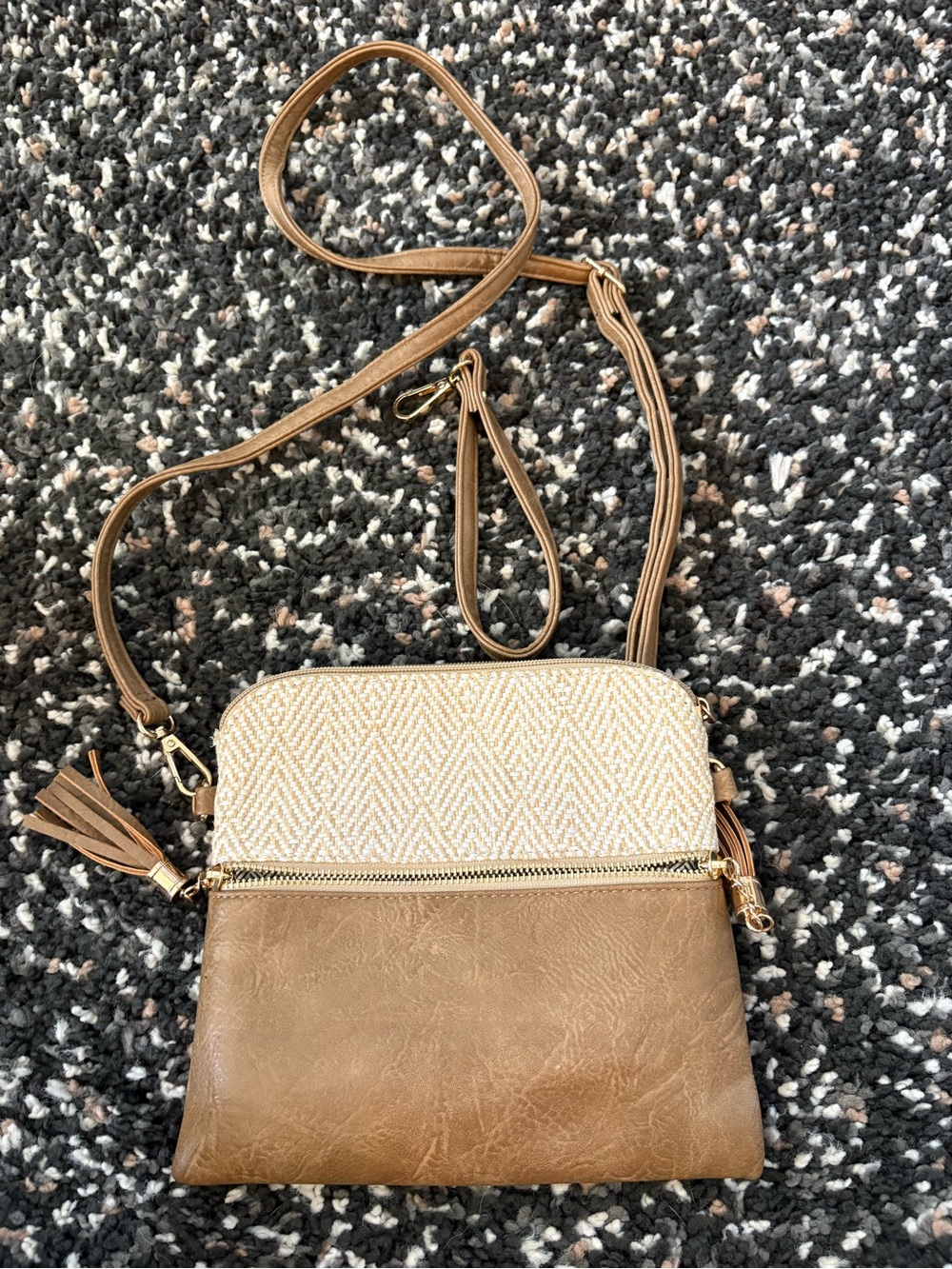 Crossbody Shoulder Bag in Tan and Cream